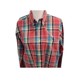 Vintage 80s Ralph Lauren Chaps Red Green Blue Plaid Button Up Shirt L